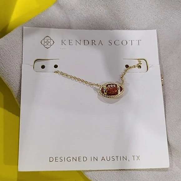 Kendra Scott Enamel Football Pendant Necklace  14K Gold Over Brass 19" - Picture 3 of 6
